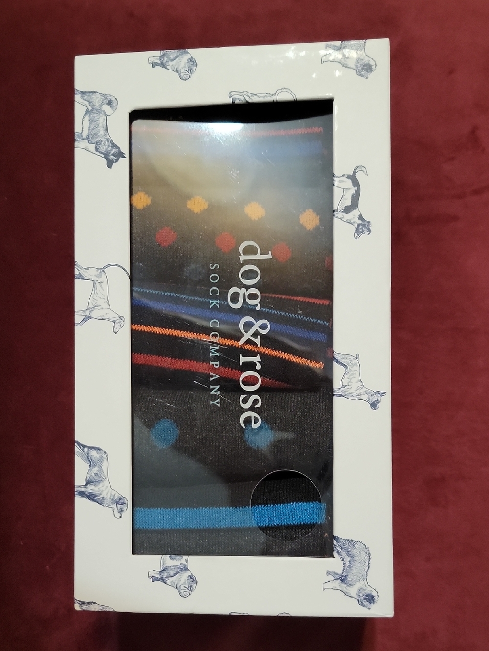 dog & rose Men’s Black Dress Socks with Colorful Dots and Stripes